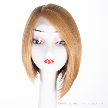 Lace Frontal Bob Cosplay Wigs Straight Short Synthetic Wigs for Black Women Gold Color Side Part Shoulder Length